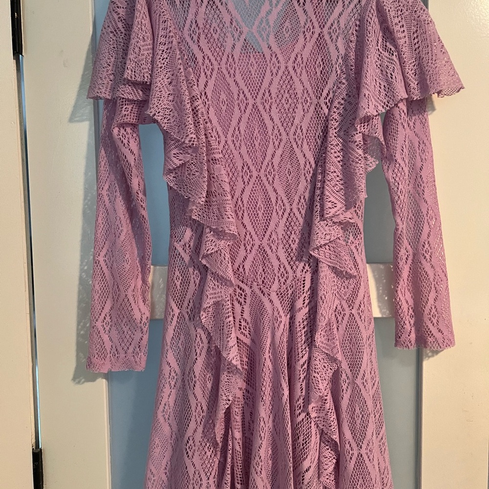 Free People Pinkish Mauve Lace Flutter Sleeve Dress - Slimming Effect!